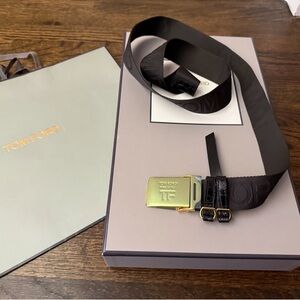 Tom Ford Black Belt Gold Buckle & crocodile